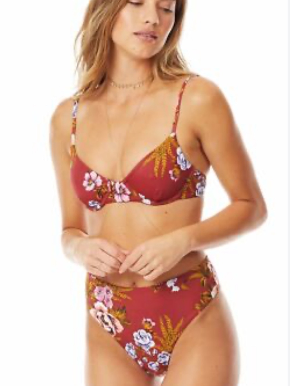 Tori Praver Rust Floral High-Waist Bikini